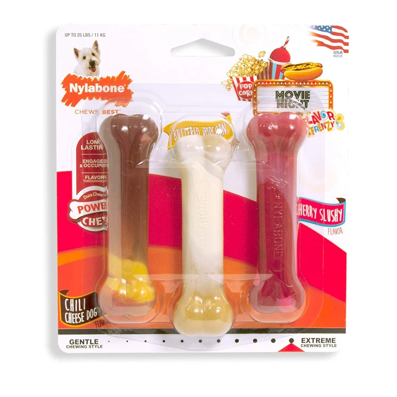 Nylabone Frenzy Regular Triple Pack Chili Queso perro, Buttered Popcorn & Slushy Sabor Masticar Juguetes