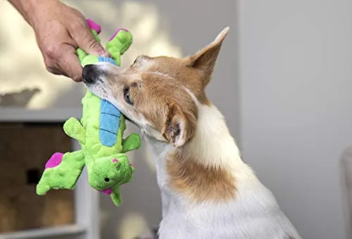 GoDog Skinny Dragons con protector para masticar, juguetes para perros de peluche duraderos con chirriadores