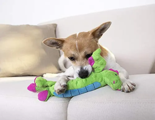 GoDog Skinny Dragons con protector para masticar, juguetes para perros de peluche duraderos con chirriadores