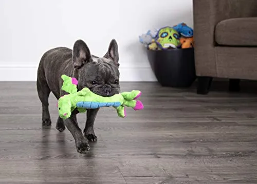 GoDog Skinny Dragons con protector para masticar, juguetes para perros de peluche duraderos con chirriadores