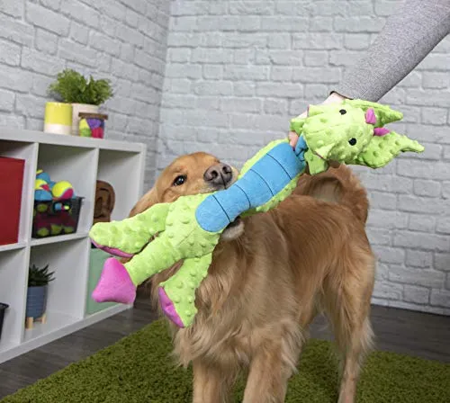 GoDog Skinny Dragons con protector para masticar, juguetes para perros de peluche duraderos con chirriadores