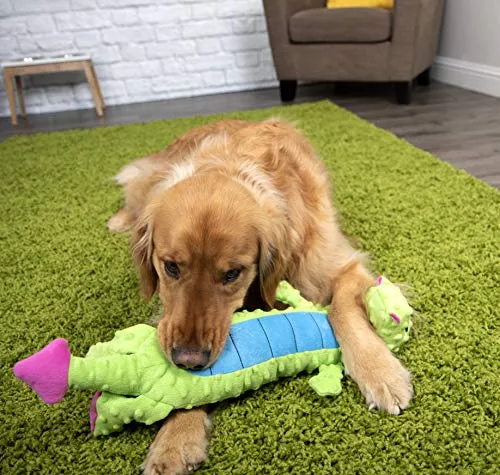 GoDog Skinny Dragons con protector para masticar, juguetes para perros de peluche duraderos con chirriadores