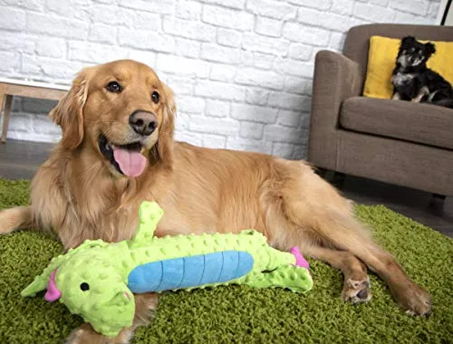 GoDog Skinny Dragons con protector para masticar, juguetes para perros de peluche duraderos con chirriadores