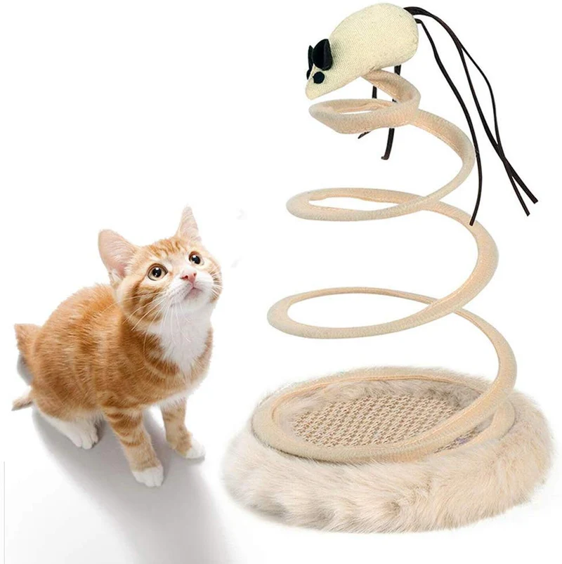 Juguete interactivo para gatos de Andiker, juguete de felpa con placa de resorte en espiral y bola divertida o ratón interactivo de acero inoxidable con resorte giratorio para gatos para matar el tiempo y mantener el ajuste