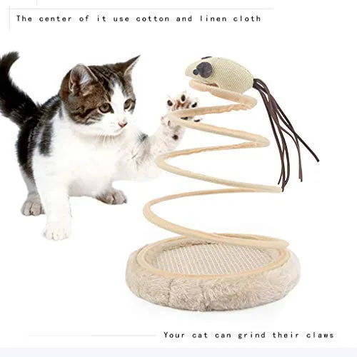Juguete interactivo para gatos de Andiker, juguete de felpa con placa de resorte en espiral y bola divertida o ratón interactivo de acero inoxidable con resorte giratorio para gatos para matar el tiempo y mantener el ajuste