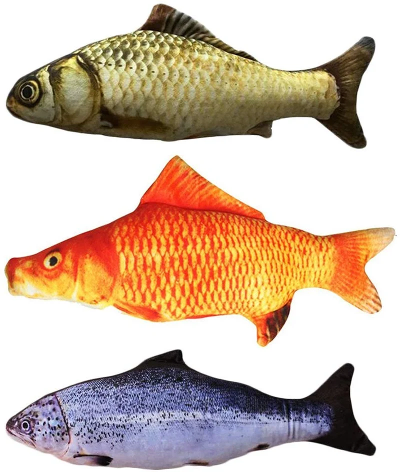 Paquete con 3 juguetes Malier de menta gatuna en forma de peces para jugar, morder, masticar, etc. para gatos, imitación de felpa