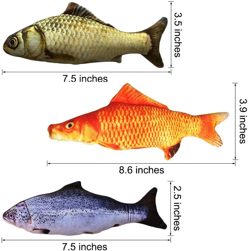 Paquete con 3 juguetes Malier de menta gatuna en forma de peces para jugar, morder, masticar, etc. para gatos, imitación de felpa
