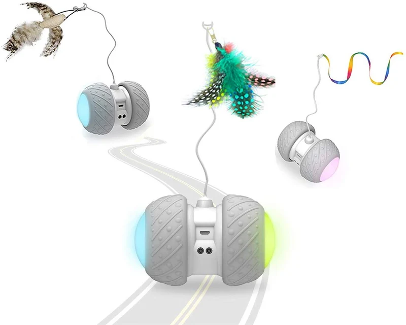 Pelota de juguete interactiva para gatos, movimiento automático irregular, con batería de gran capacidad, juguete para gatos, pájaros y muelles (blanco)
