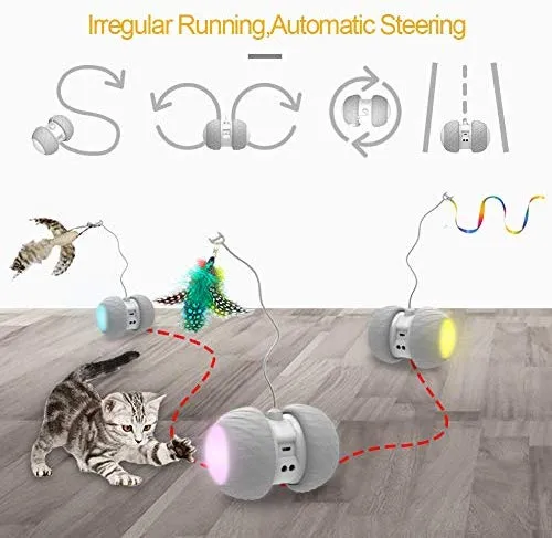Pelota de juguete interactiva para gatos, movimiento automático irregular, con batería de gran capacidad, juguete para gatos, pájaros y muelles (blanco)