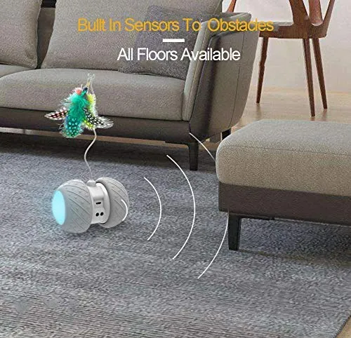 Pelota de juguete interactiva para gatos, movimiento automático irregular, con batería de gran capacidad, juguete para gatos, pájaros y muelles (blanco)