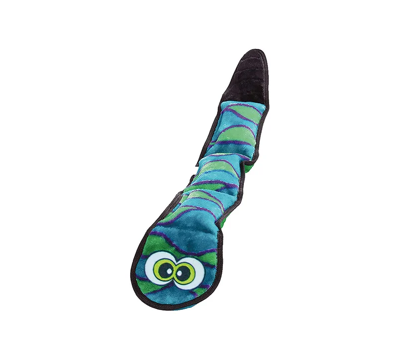 Outward Hound Invincibles Plush, juego para perros duradero sin relleno, serpiente, azul y verde