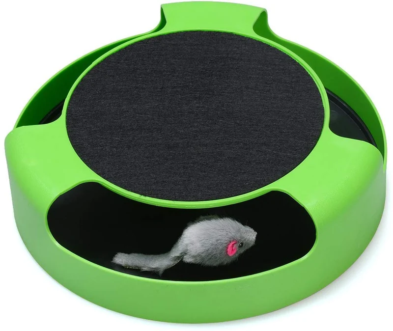 Juguetes interactivos FYNIGO para gatos con un trozo de correr y una almohadilla para rascar, para el ratón, rascador de gatos, color verde