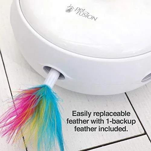 PetFusion Ambush Juguete interactivo para gato con pluma giratoria electrónica. (Modos inteligentes, luz nocturna, pilas incluidas).