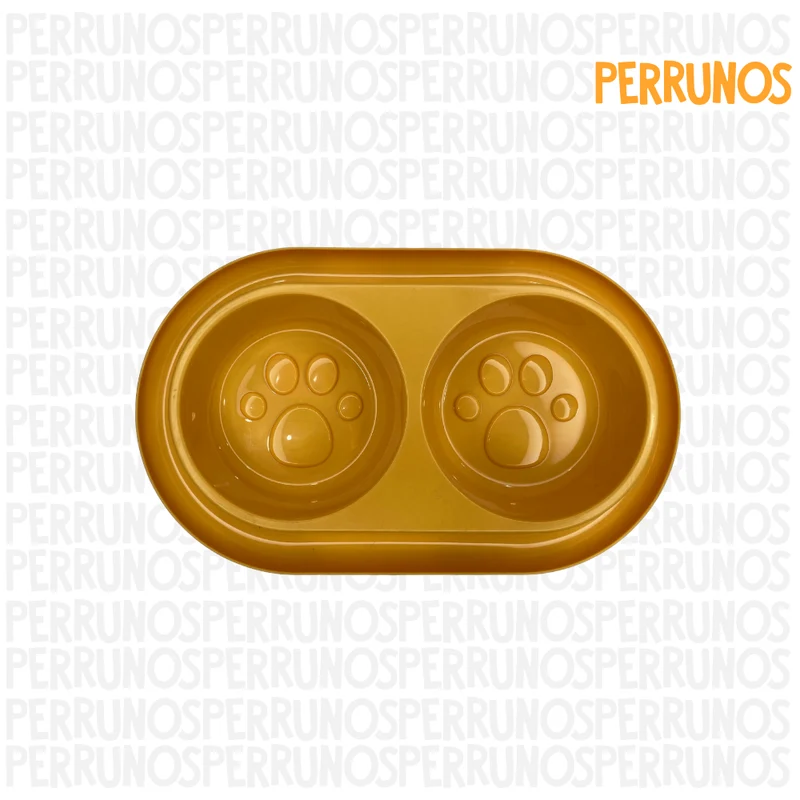Plato Doble para Perros con Diseño de Huellas