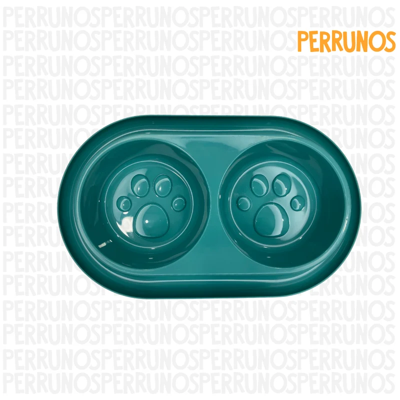 Plato Doble para Perros con Diseño de Huellas