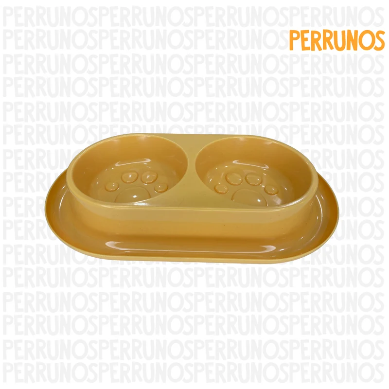 Plato Doble para Perros con Diseño de Huellas