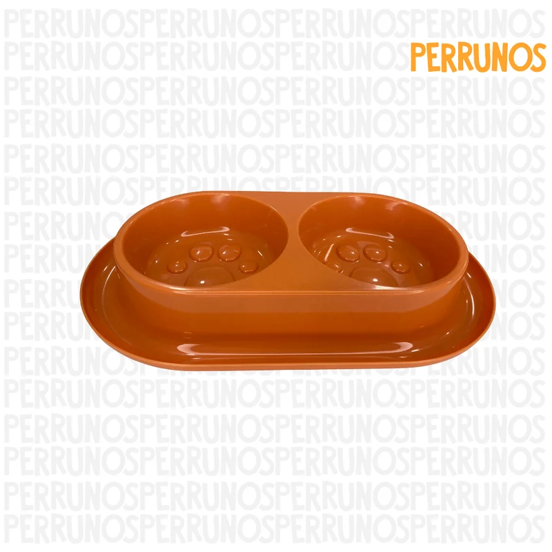 Plato Doble para Perros con Diseño de Huellas