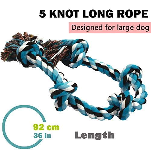 LECHONG Dog Rope Toys for Aggressive Chewers Tough Rope Chew Toys for Large and Medium Dog 3 Feet 5 Knots Indestructible Cotton Rope for Large Breed Dog Tug of War Dog Toy Teeth Cleaning