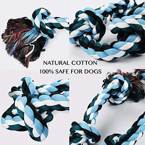 LECHONG Dog Rope Toys for Aggressive Chewers Tough Rope Chew Toys for Large and Medium Dog 3 Feet 5 Knots Indestructible Cotton Rope for Large Breed Dog Tug of War Dog Toy Teeth Cleaning