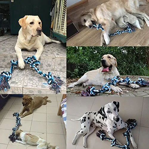 LECHONG Dog Rope Toys for Aggressive Chewers Tough Rope Chew Toys for Large and Medium Dog 3 Feet 5 Knots Indestructible Cotton Rope for Large Breed Dog Tug of War Dog Toy Teeth Cleaning
