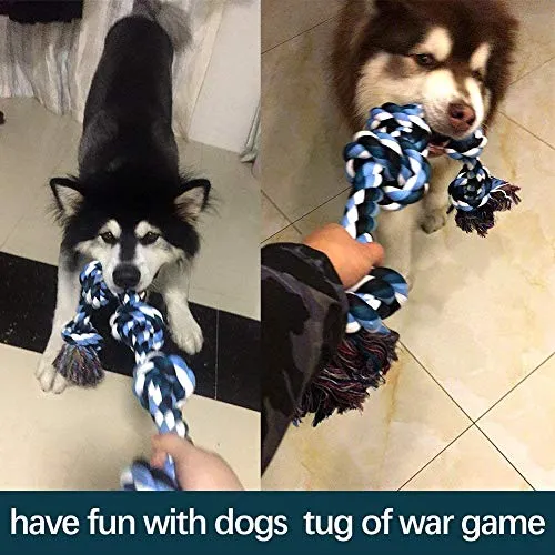 LECHONG Dog Rope Toys for Aggressive Chewers Tough Rope Chew Toys for Large and Medium Dog 3 Feet 5 Knots Indestructible Cotton Rope for Large Breed Dog Tug of War Dog Toy Teeth Cleaning