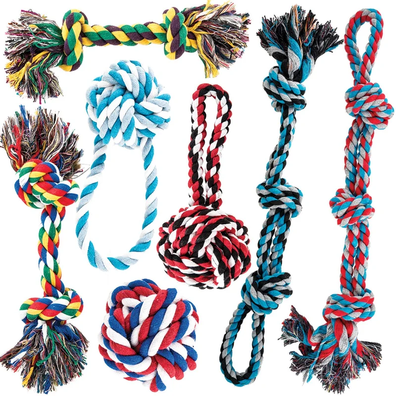 AMZpets Juego de juguetes para perros grandes y masticadores agresivos, 7 cuerdas de algodón casi indestructibles. Juego de juguetes dentales resistentes y duraderos para masticar razas grandes, dientes de cachorro, juego de guerra