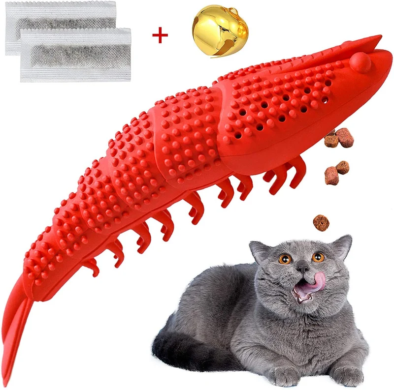 HETOO Cat Toys,Interactive Cat Toothbrush Catnip Chew Treat Toy for Kitten Kitty Cats Teeth Cleaning Dental Care,Crayfish Shape Pet Toy Cat
