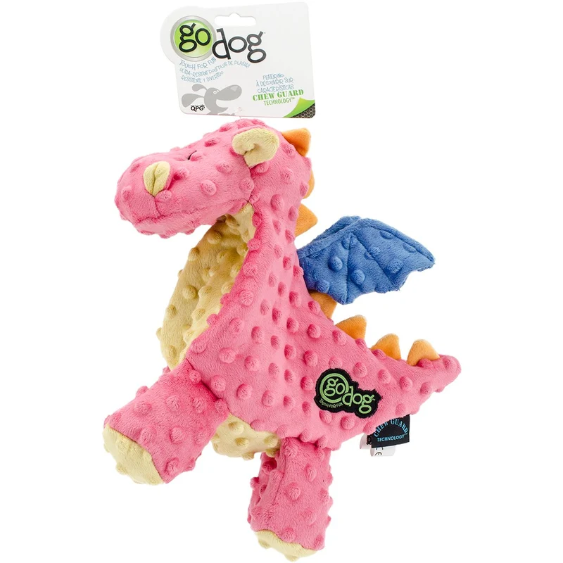goDog Dragons with Chew Guard Technology Durable Durable Plush Squeaker Dog Toy