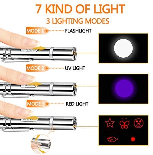 DMY Cat Toys Interactive-7 en 1 Función Chaser Juguete-USB Recargable-Multi Patrón Funny & Mini Linterna Interactiva LED Luz Entretenimiento Herramienta de Entrenamiento para Mascotas