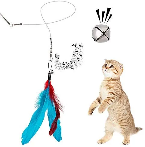 Juguete para gatos con plumas de JIARON, 2 piezas retráctiles de juguete para gatos y 10 piezas de repuesto con relleno de campana, temporizador interactivo y divertido ejercicio para gatos o gatos.
