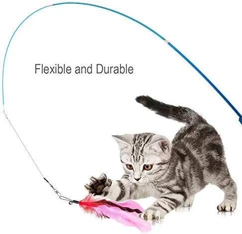 Juguete para gatos con plumas de JIARON, 2 piezas retráctiles de juguete para gatos y 10 piezas de repuesto con relleno de campana, temporizador interactivo y divertido ejercicio para gatos o gatos.