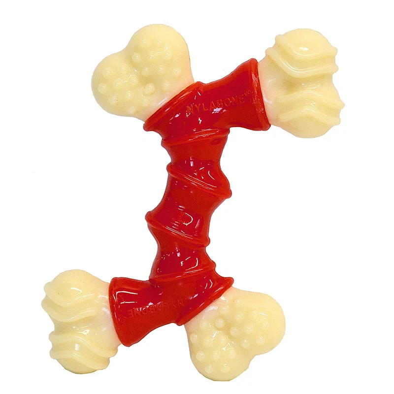 Nylabone Dura Hueso doble masticable, sabor tocino, Rojo