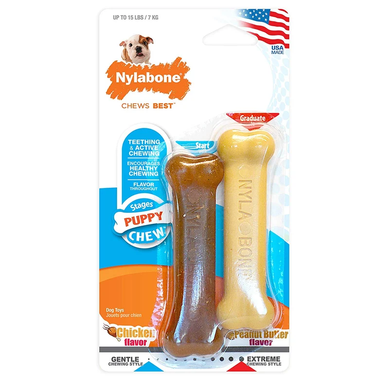 Nylabone Puppy Chew & Dura Chew Peanut Butter Bone Twin Pack Dog Toy