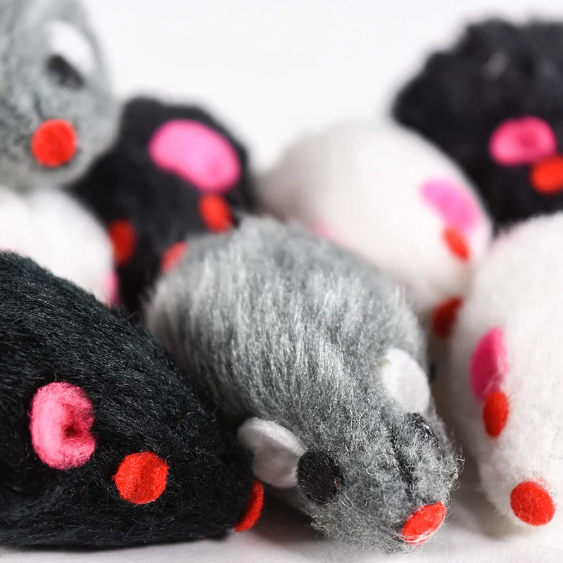 Ratones con pelo, juguetes para gato, bolsa de 12 ratones mixtos con sonido, 3 colores, paquete variado de Penn Plax