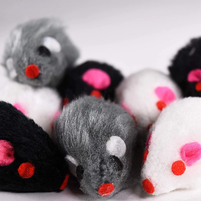 Ratones con pelo, juguetes para gato, bolsa de 12 ratones mixtos con sonido, 3 colores, paquete variado de Penn Plax