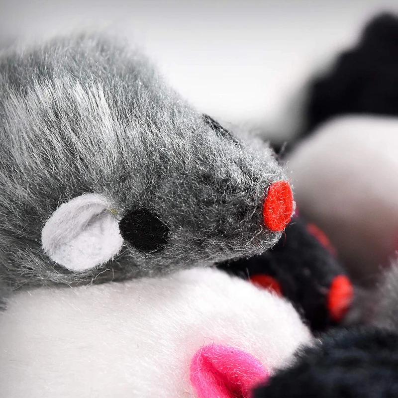 Ratones con pelo, juguetes para gato, bolsa de 12 ratones mixtos con sonido, 3 colores, paquete variado de Penn Plax