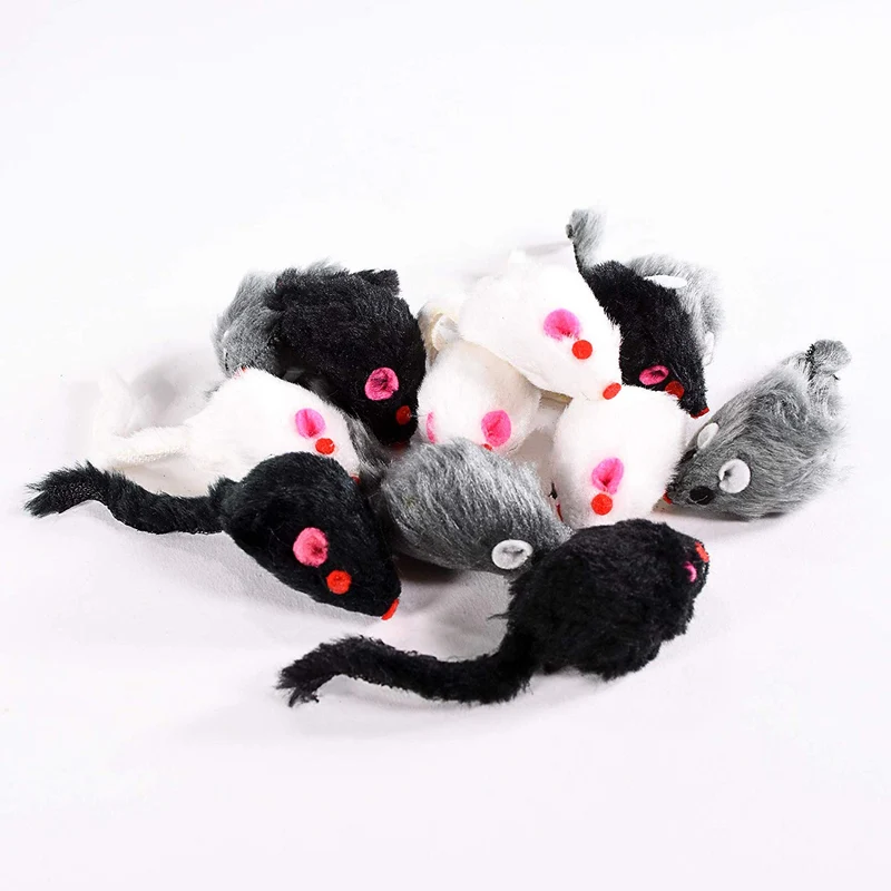 Ratones con pelo, juguetes para gato, bolsa de 12 ratones mixtos con sonido, 3 colores, paquete variado de Penn Plax