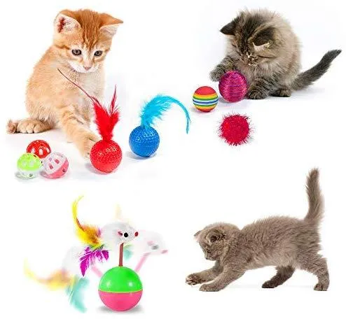 Ailuki - Juego de juguetes para gatos, 26 piezas, varios juguetes, incluye túnel de 2 vías, plumas de gato, pez de gato, ratón, pelotas de colores y campanas para gato, cachorro, gatito