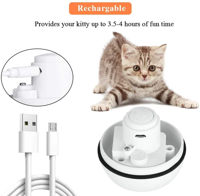 Pakoo Juguete interactivo para gato, juguete de gatito con ruedas automático, bola de movimiento recargable por USB, luz LED giratoria con función de temporizador, el mejor regalo para tu gatito