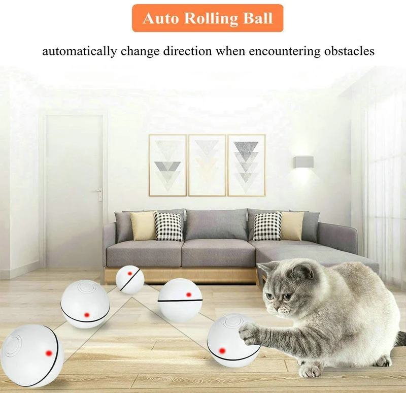 Pakoo Juguete interactivo para gato, juguete de gatito con ruedas automático, bola de movimiento recargable por USB, luz LED giratoria con función de temporizador, el mejor regalo para tu gatito