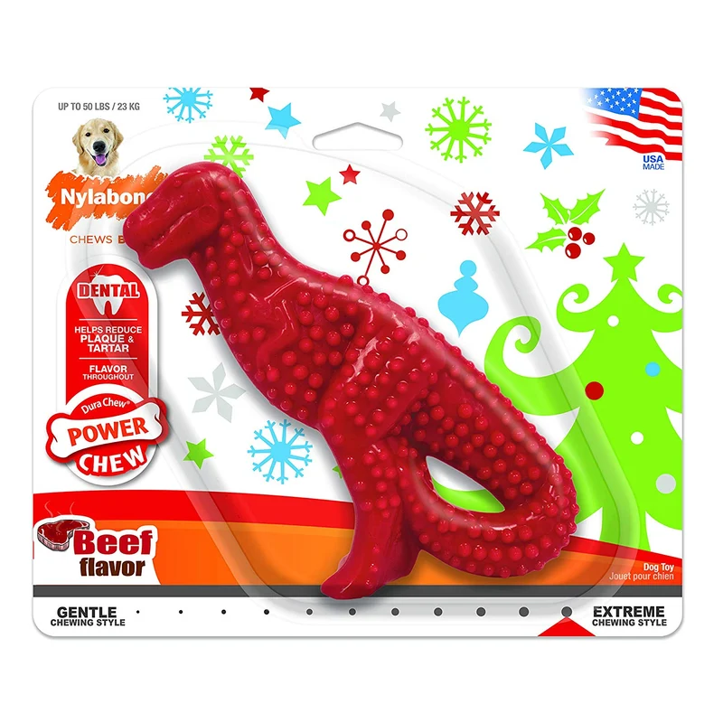 Nylabone Dura Chew - Juguete para masticar con sabor a dinosaurio dental