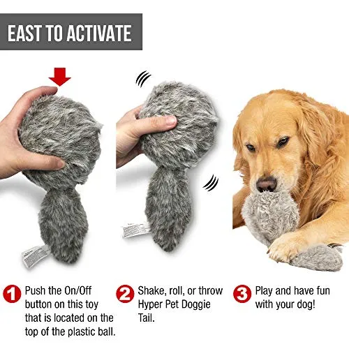 Hyper Pet Doggie Tail Interactive Dog Toys - Wiggles, Vibrates, and Barks (Plush Dog Toys for Boredom and Stimulating Play) 1-Year Warranty for Manufacturer Defects