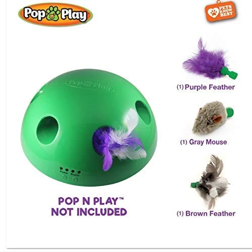 Allstar Innovations Pop N’ Play Interactive Motion Cat Toy, Includes: Electronic Smart Random Moving Feather & Mouse Teaser, Mouse Squeak Sound Optional & Auto Shut Off. Best Cat Toy Ever!