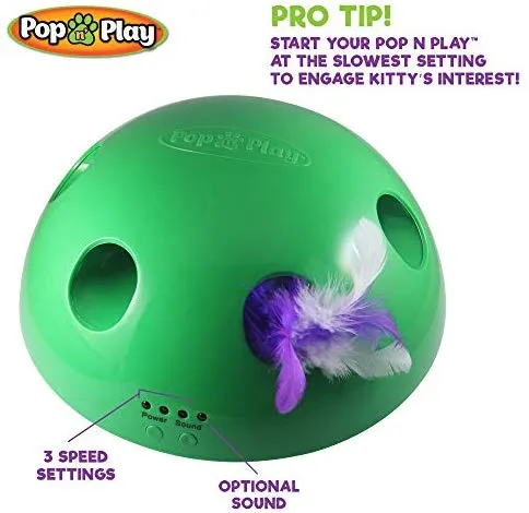 Allstar Innovations Pop N’ Play Interactive Motion Cat Toy, Includes: Electronic Smart Random Moving Feather & Mouse Teaser, Mouse Squeak Sound Optional & Auto Shut Off. Best Cat Toy Ever!