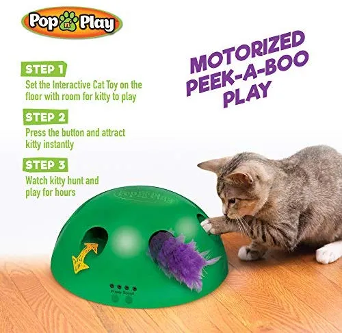 Allstar Innovations Pop N’ Play Interactive Motion Cat Toy, Includes: Electronic Smart Random Moving Feather & Mouse Teaser, Mouse Squeak Sound Optional & Auto Shut Off. Best Cat Toy Ever!
