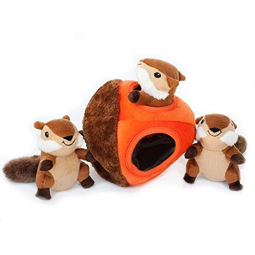 zippypaws X-Large Madriguera registro y ardillas Squeaky Hide and Seek Plush Dog Toy