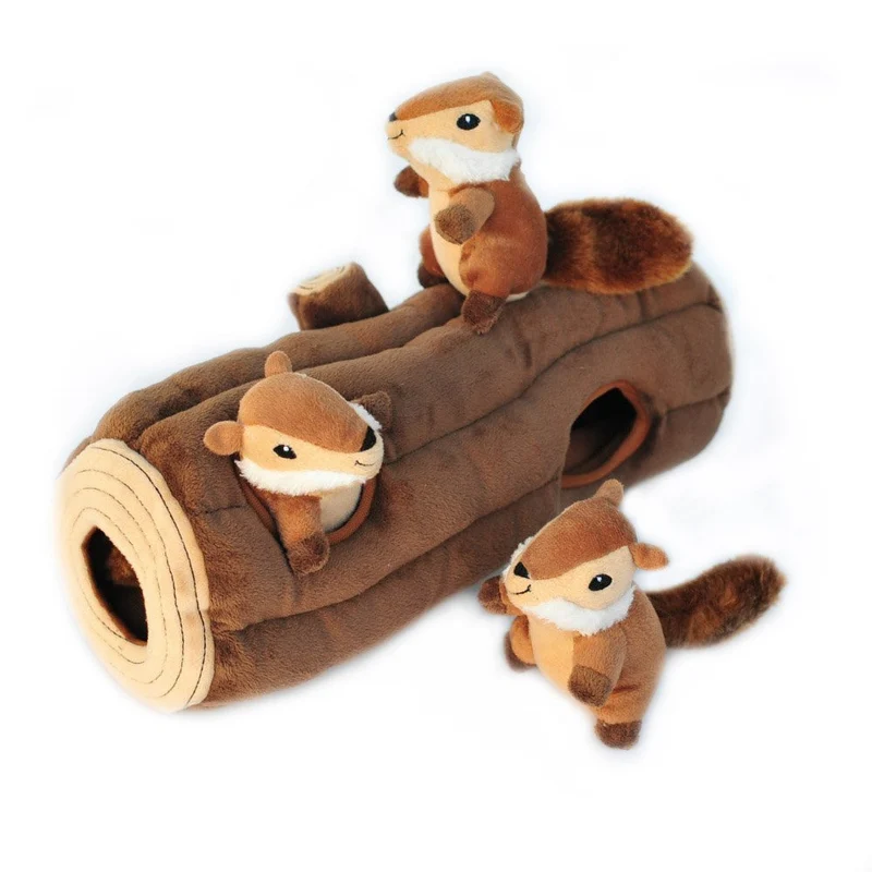 zippypaws X-Large Madriguera registro y ardillas Squeaky Hide and Seek Plush Dog Toy