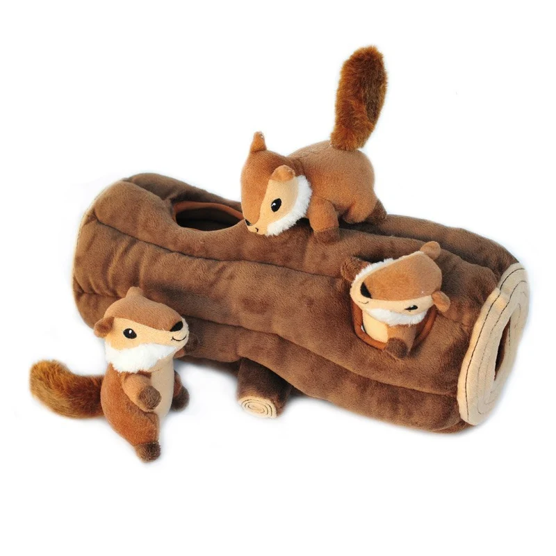 zippypaws X-Large Madriguera registro y ardillas Squeaky Hide and Seek Plush Dog Toy