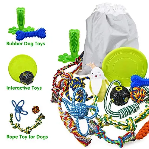 SHARLOVY Juguetes para masticar perros para cachorros, 14 unidades, cuerda de algodón natural para perros con nudo de bola de juguete para perros