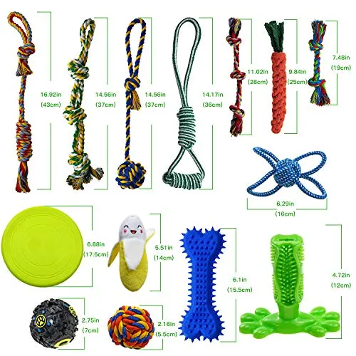SHARLOVY Juguetes para masticar perros para cachorros, 14 unidades, cuerda de algodón natural para perros con nudo de bola de juguete para perros